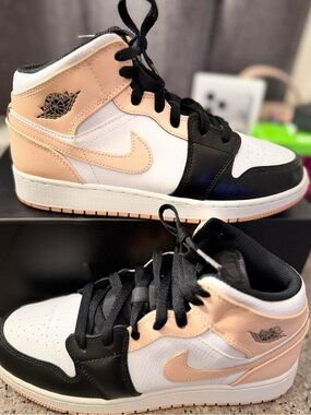 Jordan Kids' Mid-Top Sneakers in Black, White & Peach